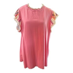 Southern Stitch Pink Ruffle Sleeve Top Size XL